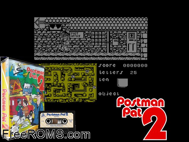 Postman Pat 2 (UK) (1989) [a1] Amstrad CPC game showing 3D box cover and gameplay screenshot
